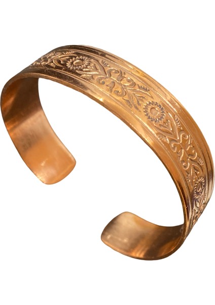 El Işçiliği Kabartma Desenli Saf Bakır Bileklik ; Enerji Dengeleyici Gelen Eksel Şifa Niyetine ; Kadın ve Erkek Için Uygun , Esnek Yapısı ile Ayarlanabilir Bileklik Genişlik 15 Mm. (BKR3025)