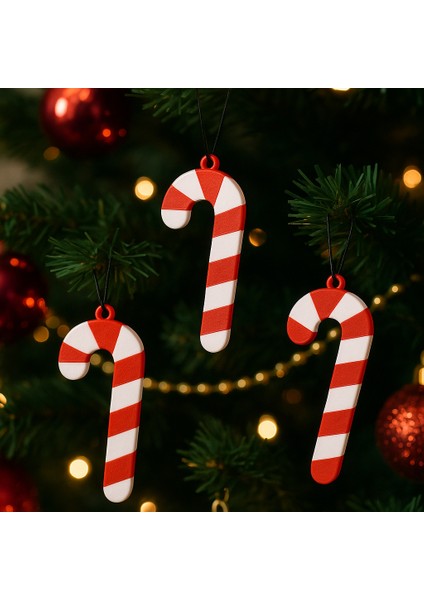ARTPERA3D 3'lü Baston Şeker Yılbaşı Ağacı Süsü 5 cm – Kırmızı Beyaz Çam Ağacı Süsü