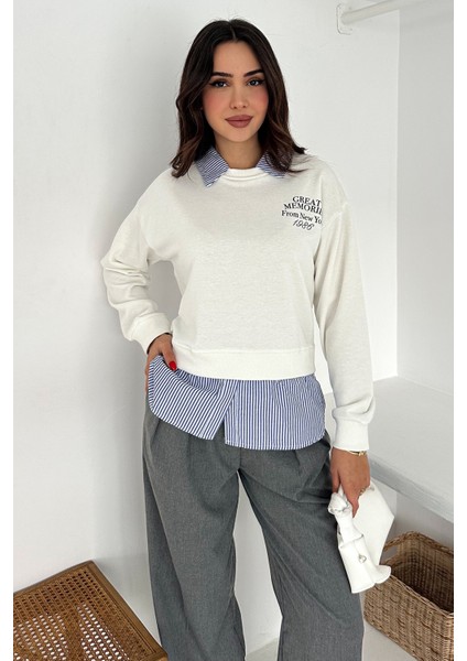 Kadın Gömlek Detaylı Baskılı Sweatshirt – Serene Layer
