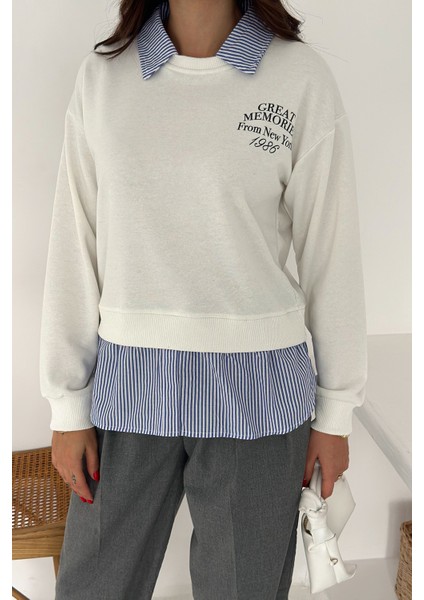 Kadın Gömlek Detaylı Baskılı Sweatshirt – Serene Layer fırsatları