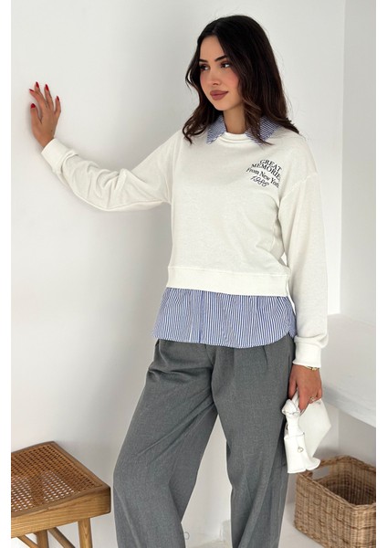 Kadın Gömlek Detaylı Baskılı Sweatshirt – Serene Layer indirimleri