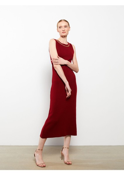 Yeni Sezon Kadın Bisiklet Yaka Düz Kolsuz Triko Elbise