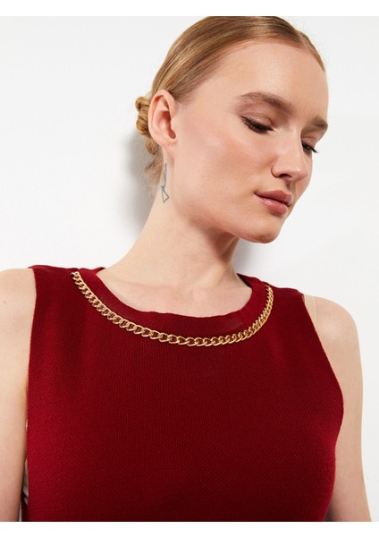 Yeni Sezon Kadın Bisiklet Yaka Düz Kolsuz Triko Elbise modelleri