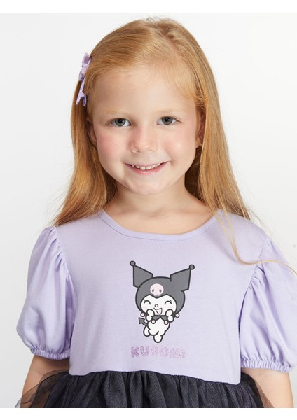 Yeni Sezon Balon Kollu Kuromi Baskılı Kız Çocuk Elbise modelleri