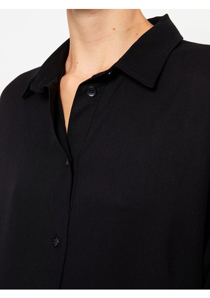 Yeni Sezon Gömlek Yaka Düz Uzun Kollu Viskon Elbise fırsatları