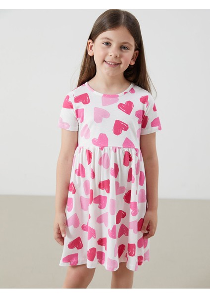 Yeni Sezon Bisiklet Yaka Baskılı Kız Çocuk Penye Elbise