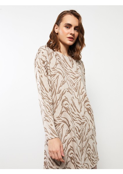 Yeni Sezon Bisiklet Yaka Desenli Uzun Kollu Kadın Tunik