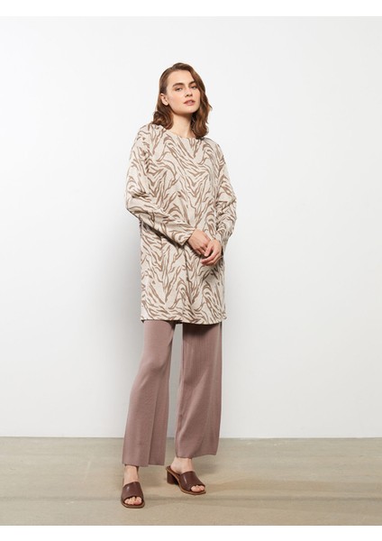 Yeni Sezon Bisiklet Yaka Desenli Uzun Kollu Kadın Tunik modelleri