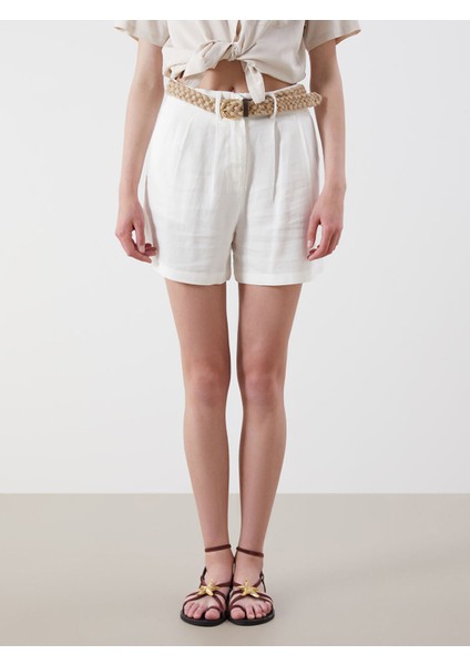 Yeni Sezon Beli Kemerli Keten Karışımlı Kadın Pileli Şort fiyatları
