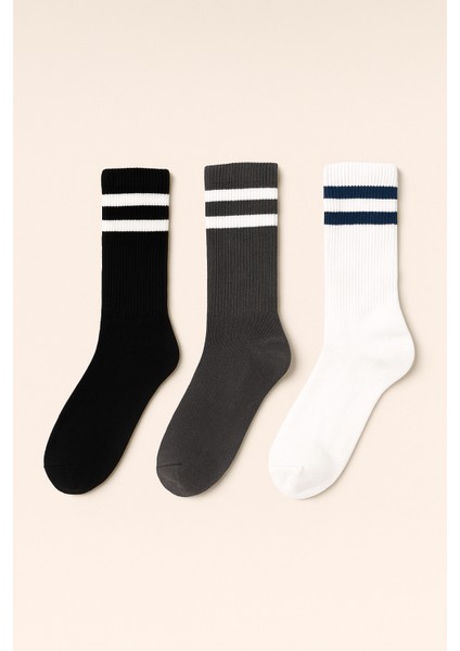 Unisex Çizgi Desenli Soket Çorap Mavi Mix