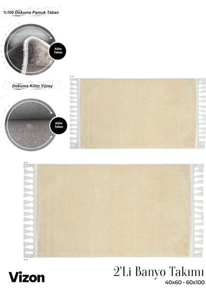 2'li Peluş Kaymaz Pamuk Tabanlı Klozet Takımı 40X60 ve 60X100