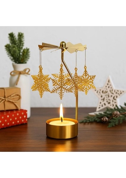Isı ile Dönen Kar Tanesi Tasarımlı Dekoratif Metal Mumluk & Şamdan