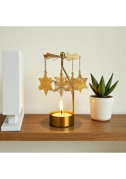 Isı ile Dönen Kar Tanesi Tasarımlı Dekoratif Metal Mumluk & Şamdan modelleri