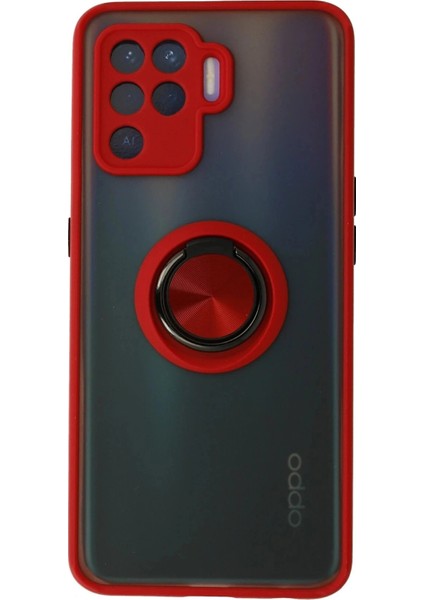 Oppo Reno 5 Lite Kılıf Montreal Yüzüklü Silikon Kapak - Kırmızı