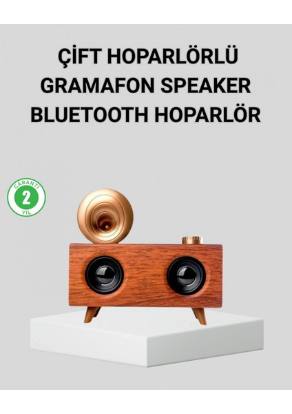 Retro Gramafon Bluetooth Hoparlör Çift Stereo Sesli Fm Radyo Destekli