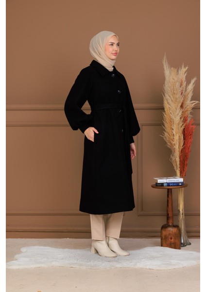 Balon Kol Düğmeli Uzun Kaşe Kaban - MDS002828KBN modelleri