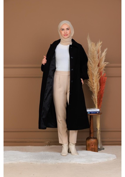 Balon Kol Düğmeli Uzun Kaşe Kaban - MDS002828KBN fırsatları