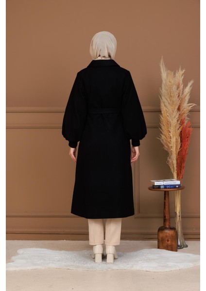 Balon Kol Düğmeli Uzun Kaşe Kaban - MDS002828KBN