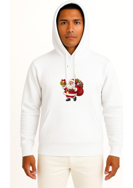 Kapüşonlu Noel Baba Yılbaşı Göğüs Baskılı Unisex Sweatshirt