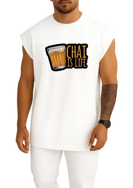 Oversize Chai Is Life Göğüs Baskılı Atlet