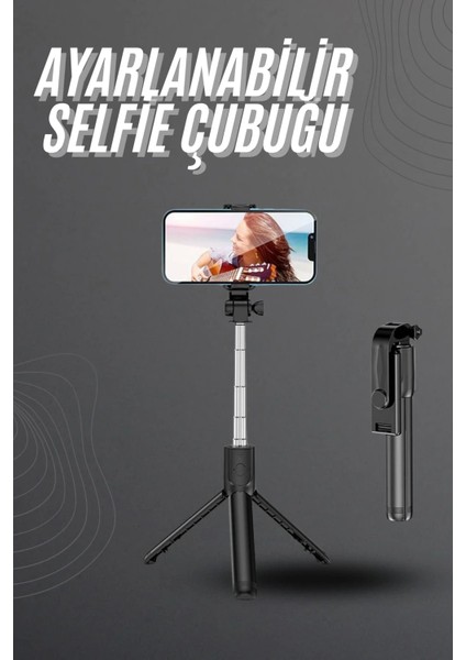 Selfie Çubuğu Tripod Bluetooth Kumandalı Selfie Çubuğu Telefon Tutucu