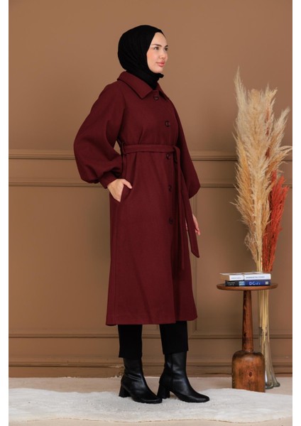 Balon Kol Düğmeli Uzun Kaşe Kaban - MDS002828KBN indirimleri