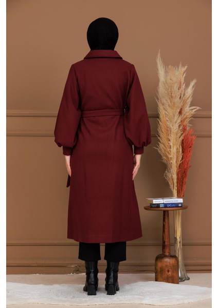 Balon Kol Düğmeli Uzun Kaşe Kaban - MDS002828KBN