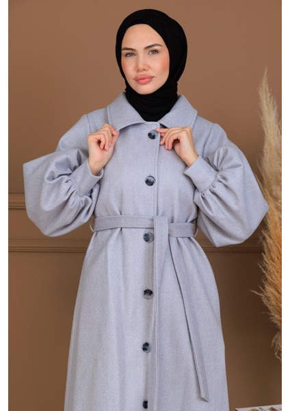 Balon Kol Düğmeli Uzun Kaşe Kaban - MDS002828KBN fiyatları