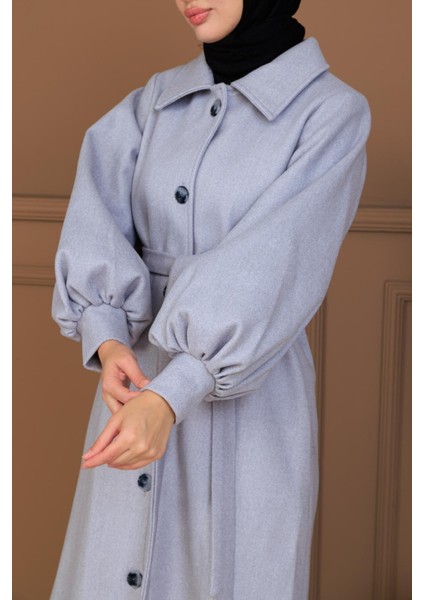 Balon Kol Düğmeli Uzun Kaşe Kaban - MDS002828KBN modelleri