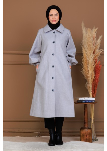 Balon Kol Düğmeli Uzun Kaşe Kaban - MDS002828KBN fırsatları