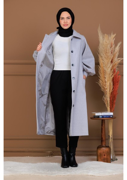 Balon Kol Düğmeli Uzun Kaşe Kaban - MDS002828KBN indirimleri