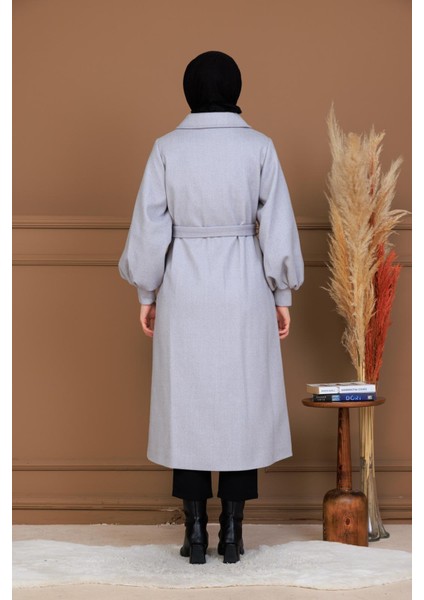 Balon Kol Düğmeli Uzun Kaşe Kaban - MDS002828KBN