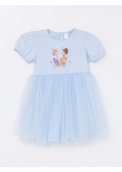 Yeni Sezon Bisiklet Yaka Kısa Kollu Elsa Baskılı Kız Bebek Elbise