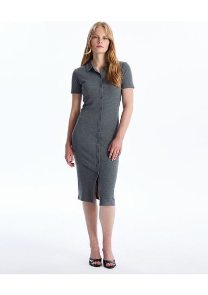 Yeni Sezon Polo Yaka Düz Kısa Kollu Kadın Bodycon Elbise