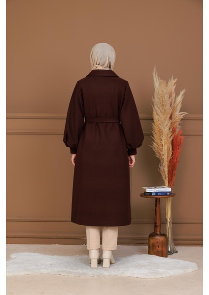 Balon Kol Düğmeli Uzun Kaşe Kaban - MDS002828KBN