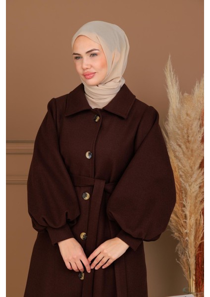 Balon Kol Düğmeli Uzun Kaşe Kaban - MDS002828KBN fiyatları