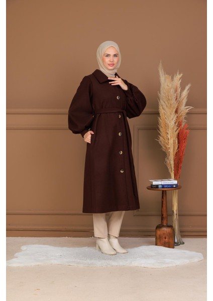 Balon Kol Düğmeli Uzun Kaşe Kaban - MDS002828KBN modelleri