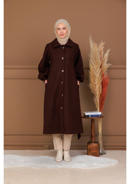 Balon Kol Düğmeli Uzun Kaşe Kaban - MDS002828KBN fırsatları