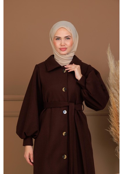 Balon Kol Düğmeli Uzun Kaşe Kaban - MDS002828KBN indirimleri