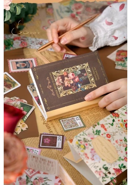 Vintage Journal Defter Hediye Seti, 153 Parça Scrapbook Set (Flower Serisi) modelleri