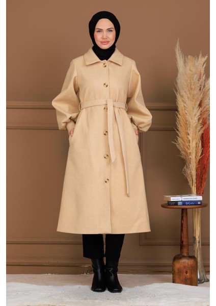 Balon Kol Düğmeli Uzun Kaşe Kaban - MDS002828KBN fırsatları