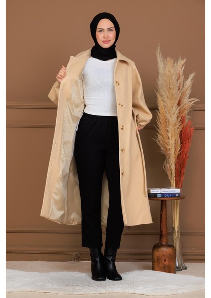 Balon Kol Düğmeli Uzun Kaşe Kaban - MDS002828KBN indirimleri