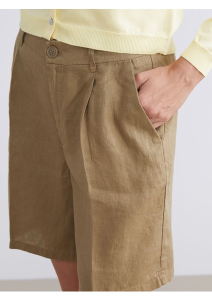 Yeni Sezon Loose Fit %100 Keten Kadın Pileli Şort modelleri