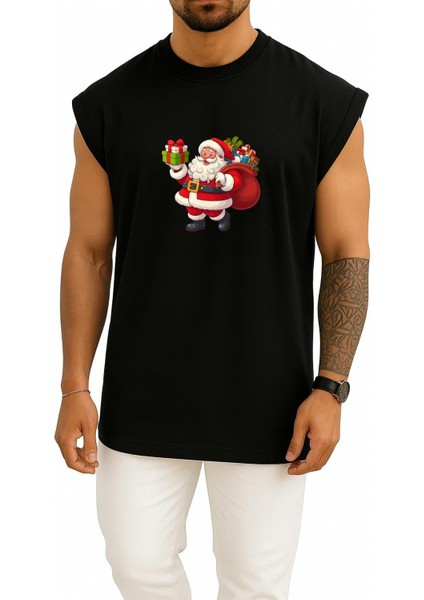 Oversize Noel Baba Yılbaşı Göğüs Baskılı Atlet