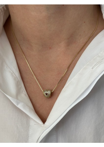 Taşlı Silindir Renkli Kalpli Çelik Kolye