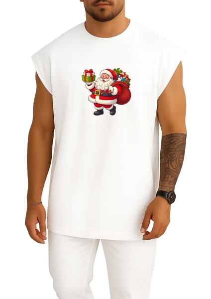 Oversize Noel Baba Yılbaşı Göğüs Baskılı Atlet