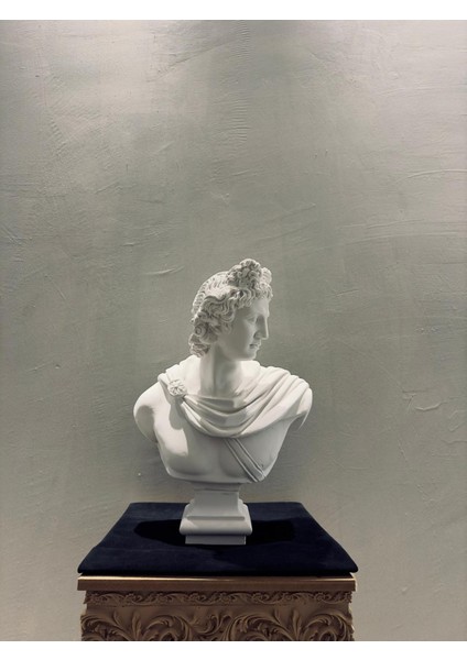 Dekoratif Apollo Büst Heykel – Beyaz Polyester Antik Roma Yunan Tasarım