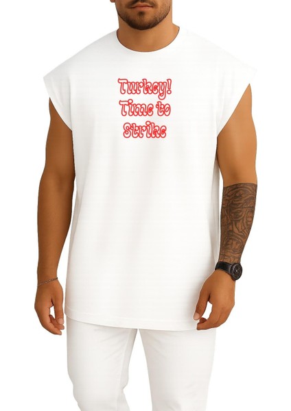 Oversize Turkey Time To Strike Anime Göğüs Baskılı Atlet