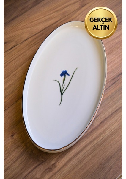 Porselen Natura Iris Altın Yaldızlı Oval Kayık 32,50X17X2,50CM Tekli