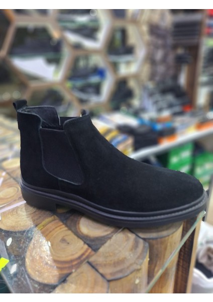 Siyah Süet Chelsea Deri Kaymaz Taban Erkek Bot modelleri